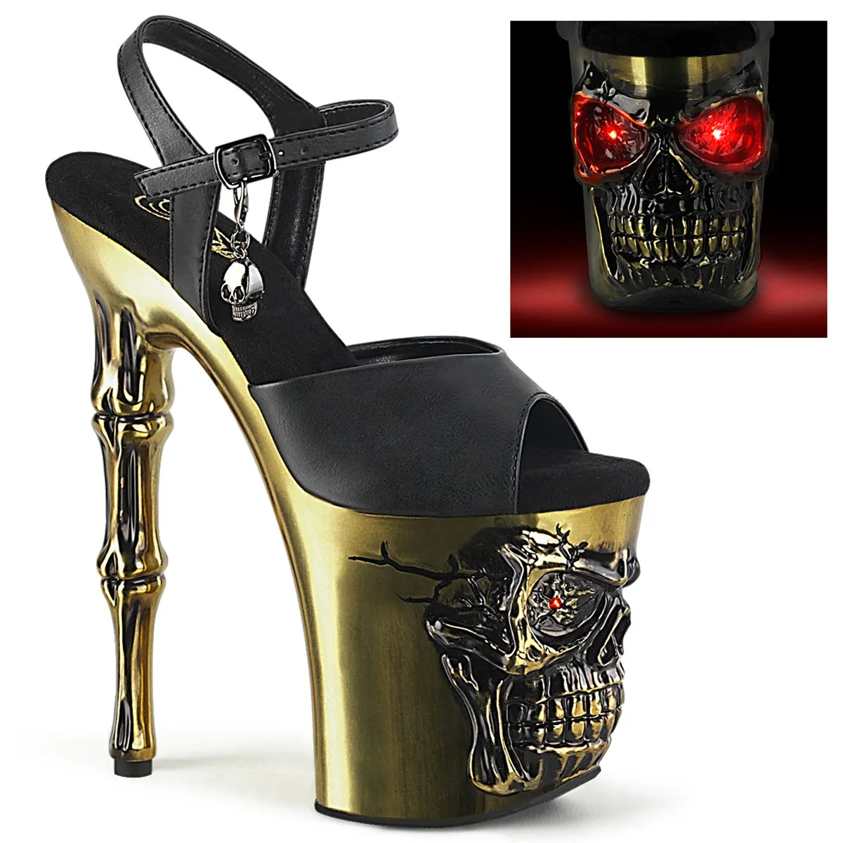 RAPTURE-809-LT  Black Faux Leather/Satin Copper Chrome