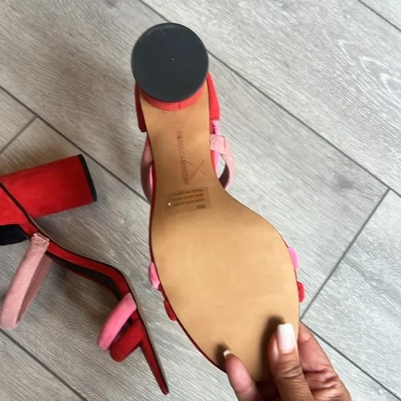 Recebba Minkoff suede color block strappy block helped sandal size 9