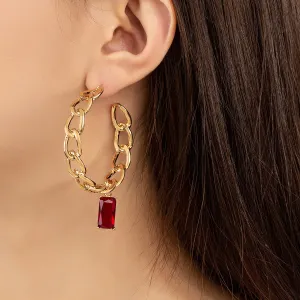Red Crystal & 18K Gold-Plated Curb Chain Hoop Huggie Earrings