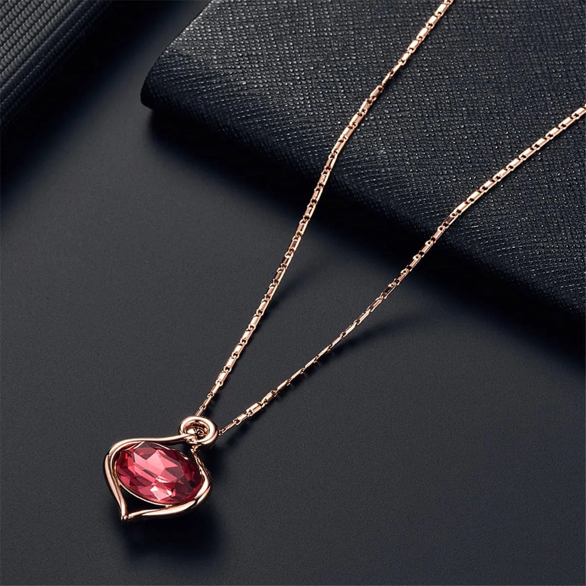Red Crystal & 18K Gold Plated Pendant Necklace & Stud Earrings Set