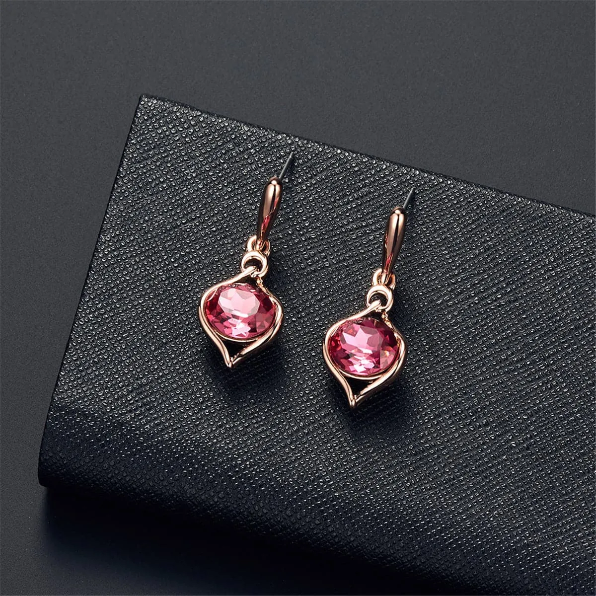 Red Crystal & 18K Gold Plated Pendant Necklace & Stud Earrings Set