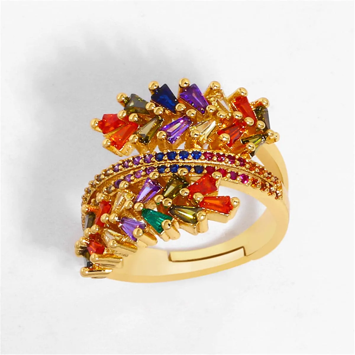 Red Crystal & Cubic Zirconia Leaf Wrap Ring