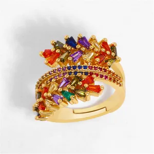 Red Crystal & Cubic Zirconia Leaf Wrap Ring