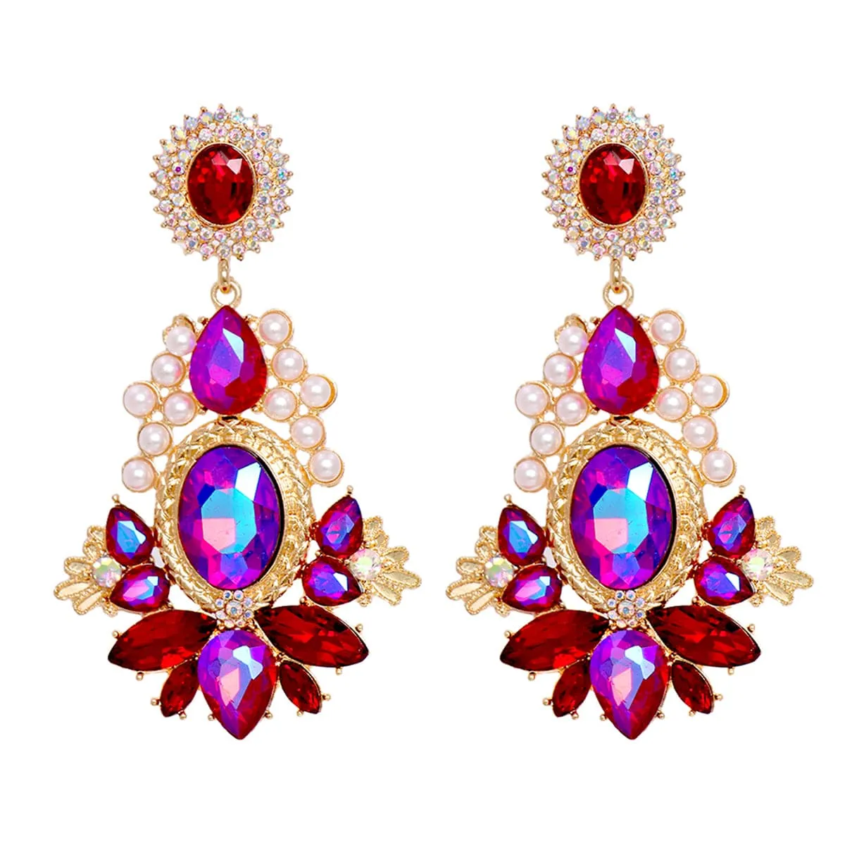 Red Crystal & Cubic Zirconia Pearl 18K Gold-Plated Botany Drop Earrings