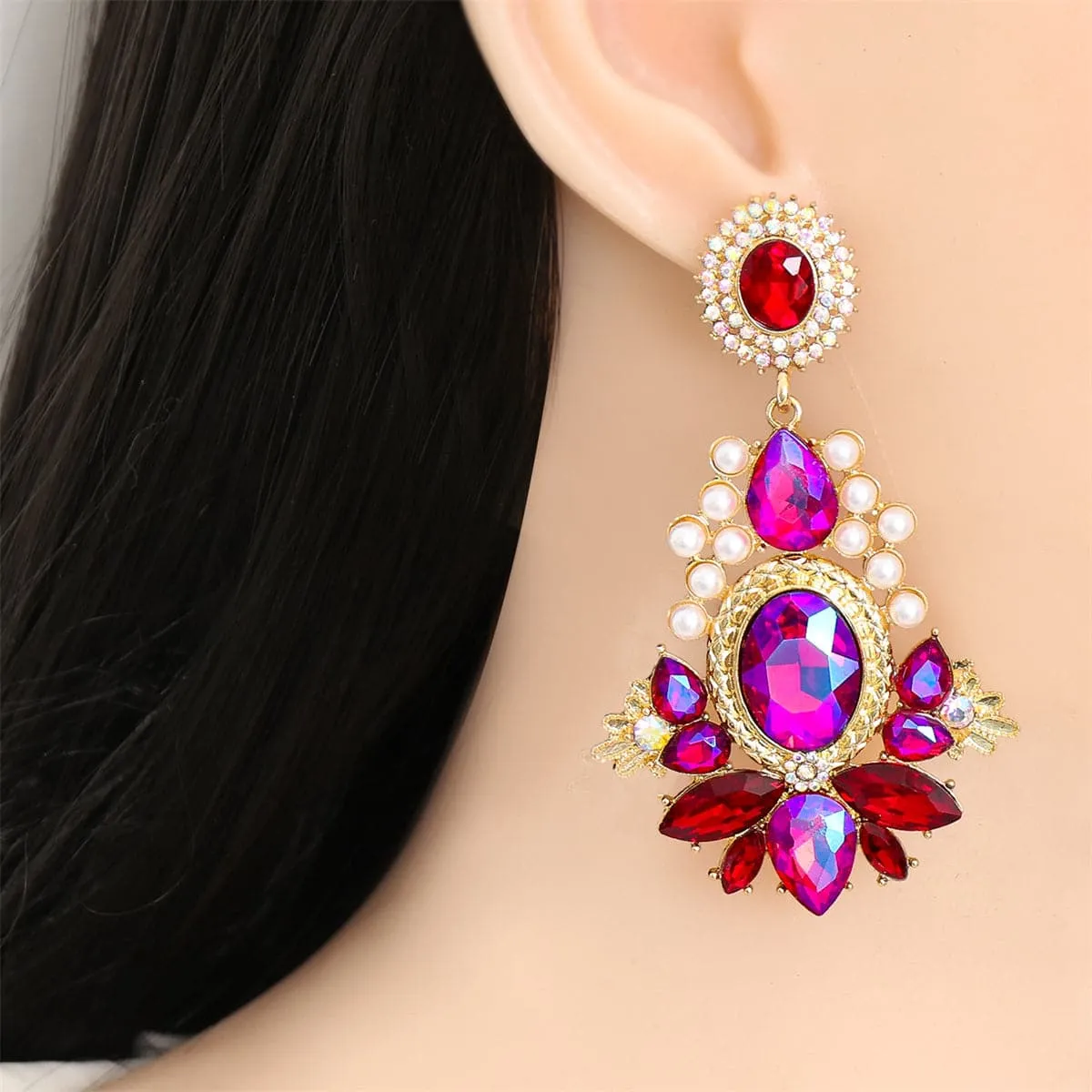 Red Crystal & Cubic Zirconia Pearl 18K Gold-Plated Botany Drop Earrings