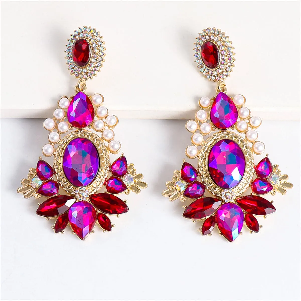 Red Crystal & Cubic Zirconia Pearl 18K Gold-Plated Botany Drop Earrings