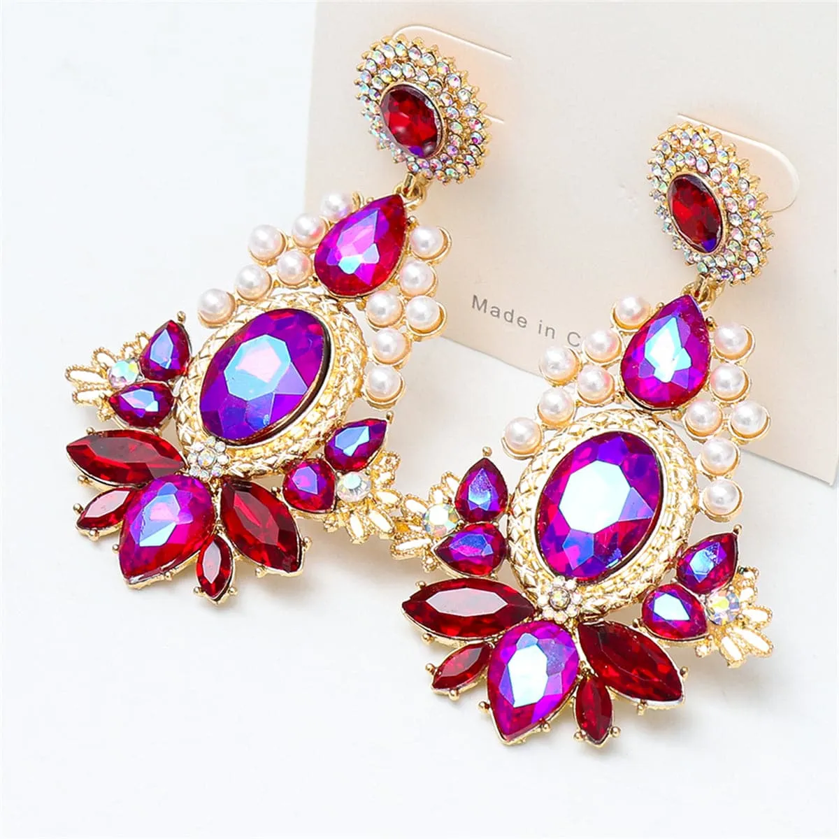 Red Crystal & Cubic Zirconia Pearl 18K Gold-Plated Botany Drop Earrings