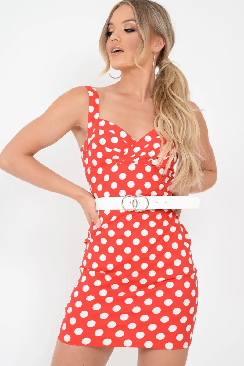Red Polka Dot Bodycon Dress - Madalyne