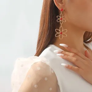 Red Turquoise & 18K Gold-Plated Open Flowers Dangle Earring
