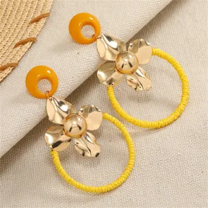 Resin & 18K Gold-Plated Flower Circle Drop Earrings