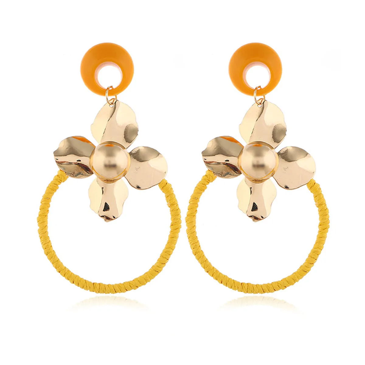 Resin & 18K Gold-Plated Flower Circle Drop Earrings