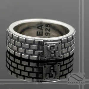 Retro Brick Ring - Sterling Silver Band