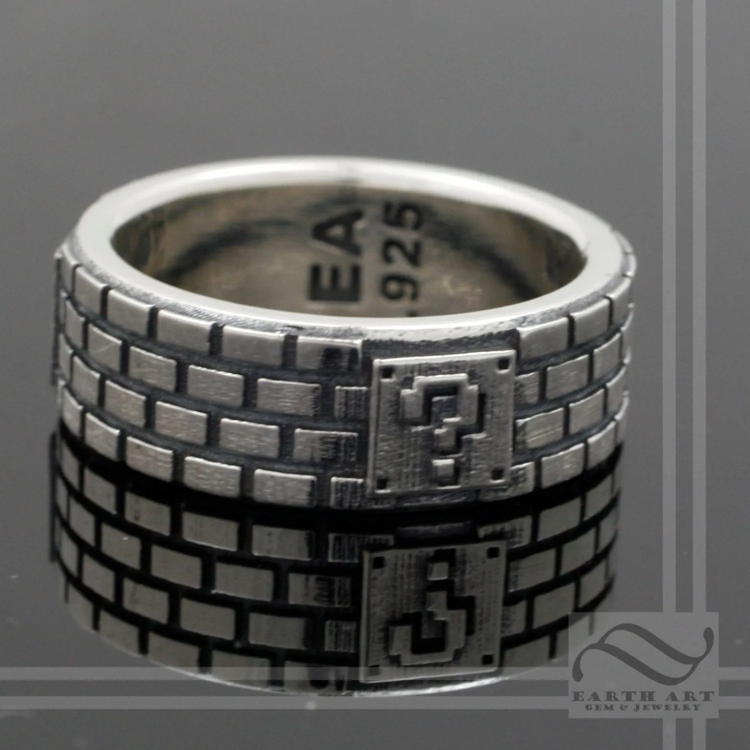 Retro Brick Ring - Sterling Silver Band