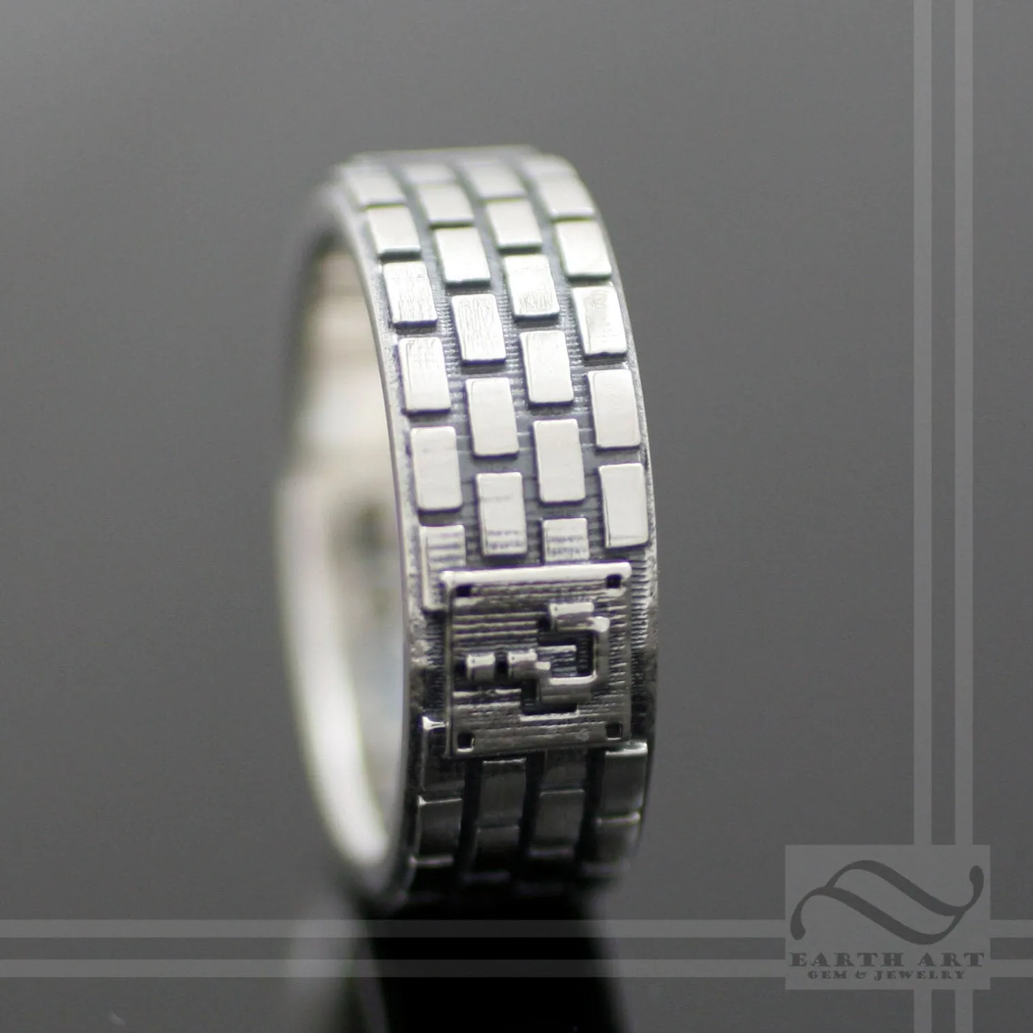 Retro Brick Ring - Sterling Silver Band