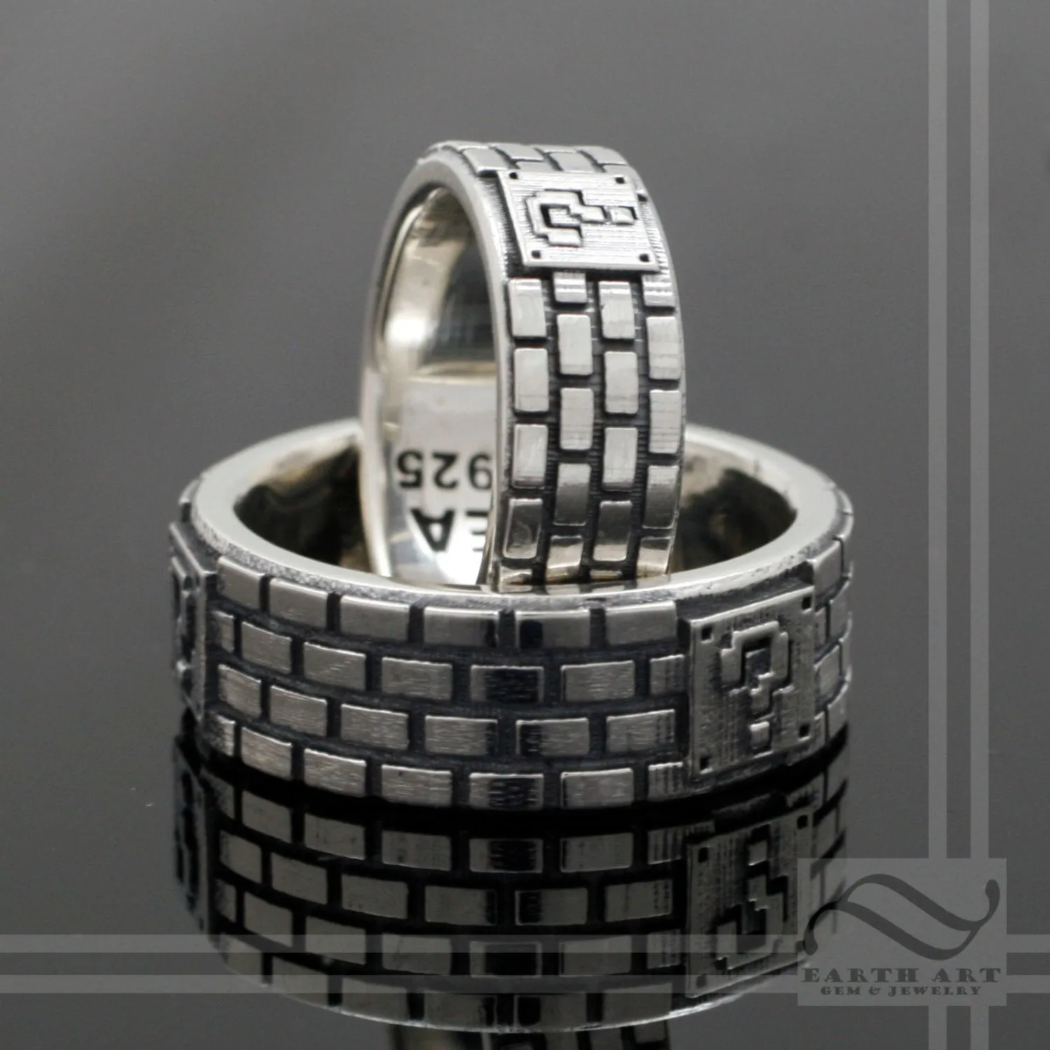 Retro Brick Ring - Sterling Silver Band