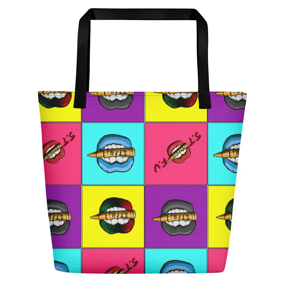 Retro Colorblock STFU Logo Beach Bag