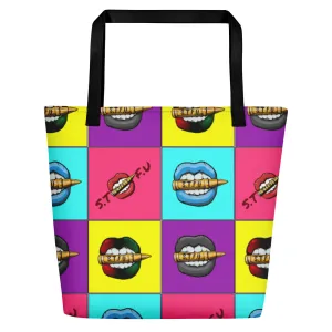 Retro Colorblock STFU Logo Beach Bag