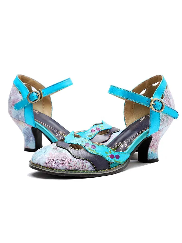 Retro Embossed Floral Leather Shoes