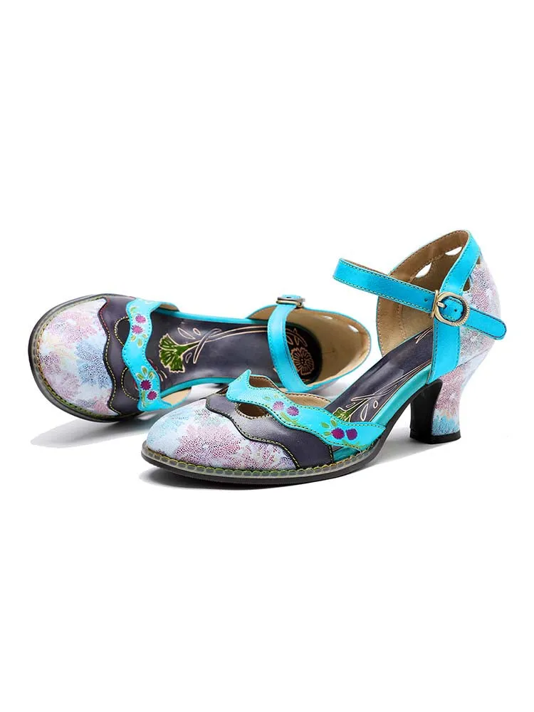 Retro Embossed Floral Leather Shoes
