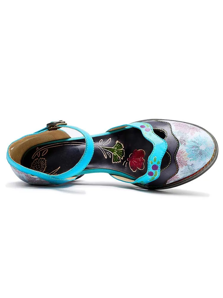 Retro Embossed Floral Leather Shoes