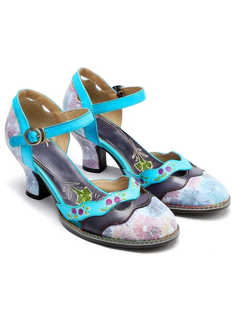 Retro Embossed Floral Leather Shoes