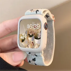 Retro Flower Elastic Nylon Band With Case For Apple Watch