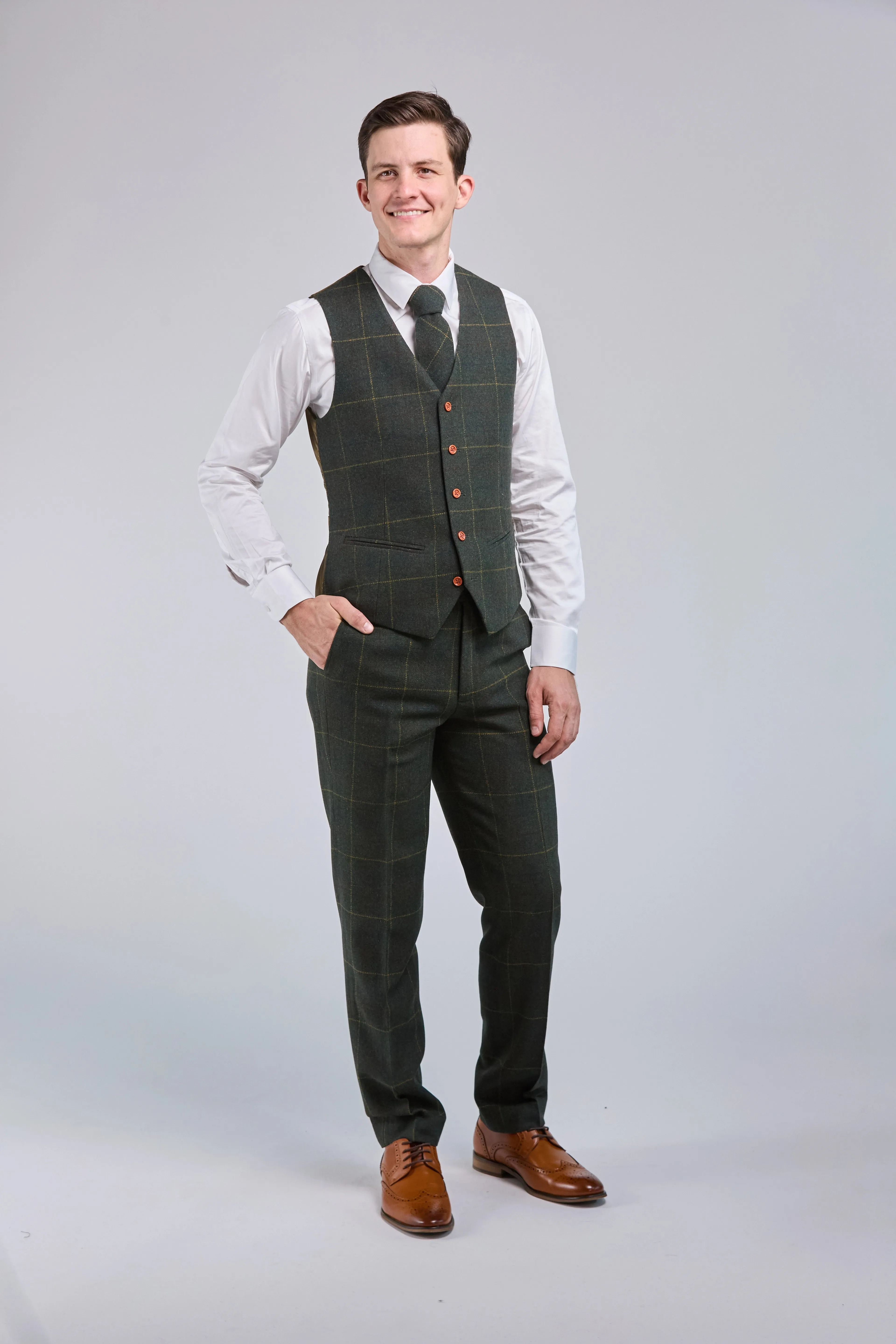 Retro Green Check Tweed 3 Piece Suit