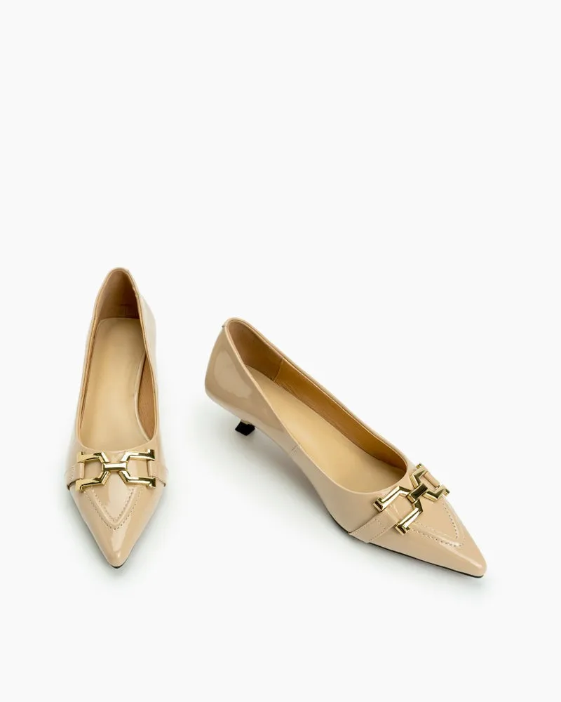 Retro Metal Decor Pointed Toe Stiletto Heels