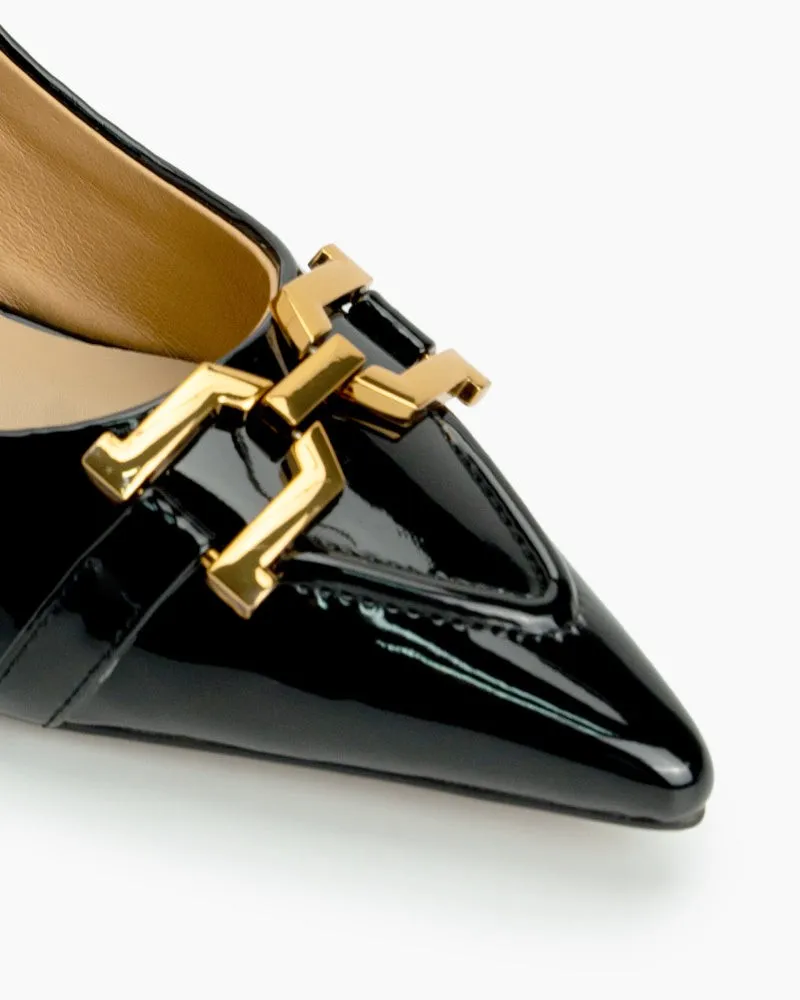 Retro Metal Decor Pointed Toe Stiletto Heels