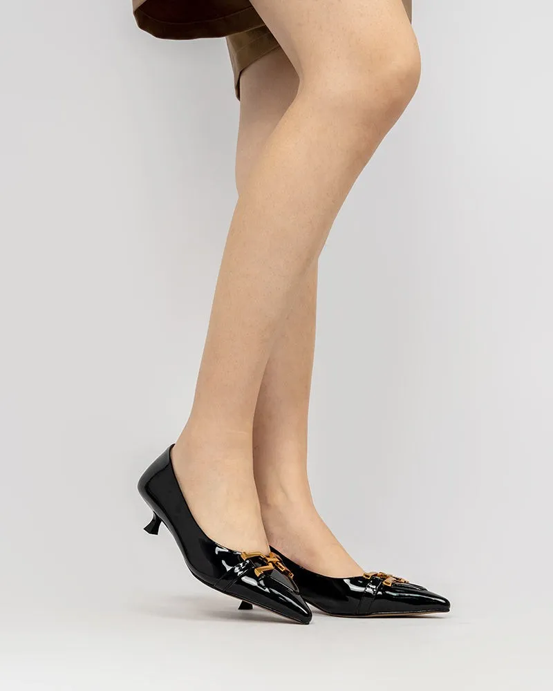 Retro Metal Decor Pointed Toe Stiletto Heels