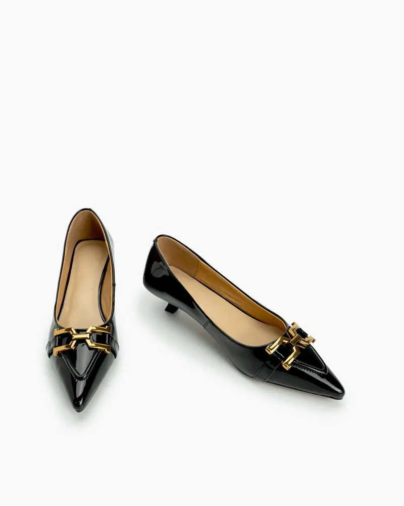 Retro Metal Decor Pointed Toe Stiletto Heels