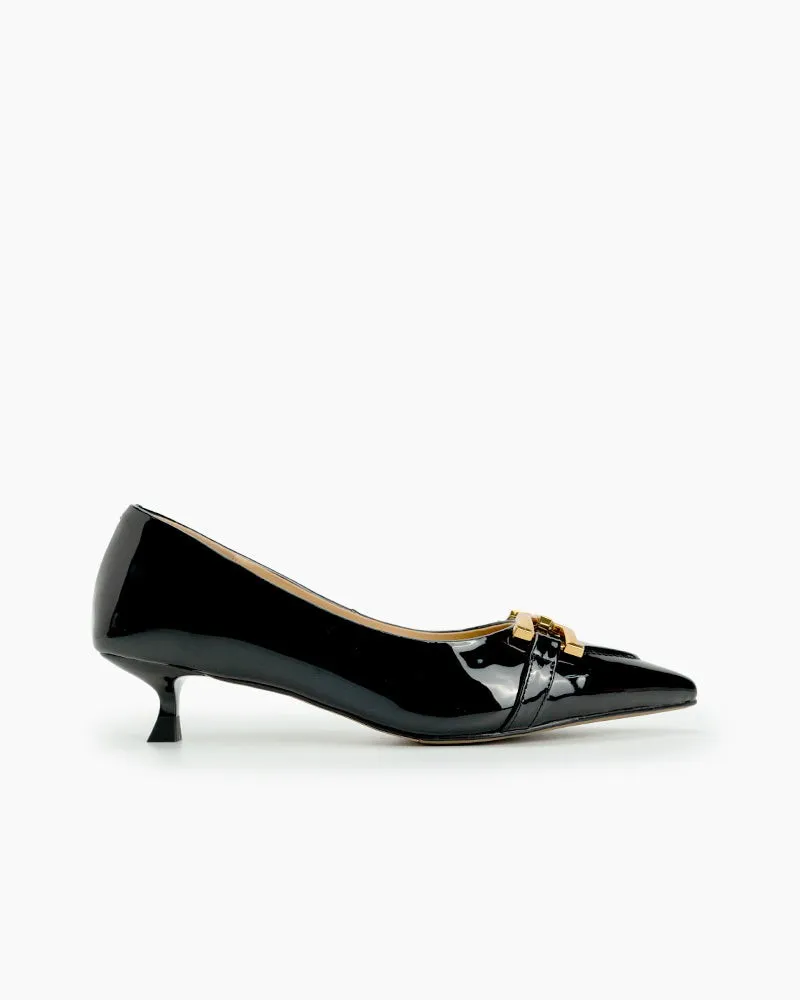 Retro Metal Decor Pointed Toe Stiletto Heels