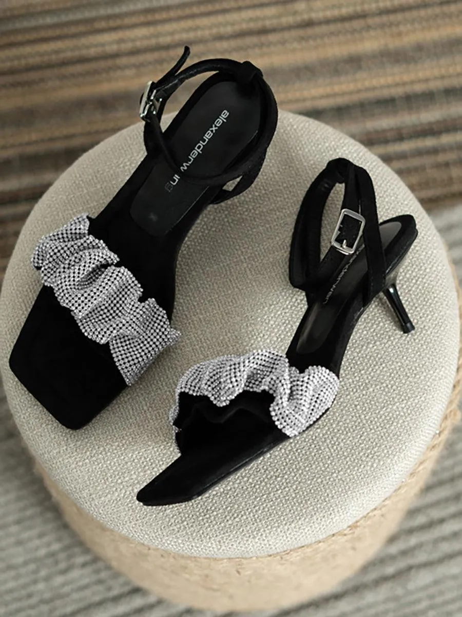 Retro Mid-Heel Square Toe Rhinestone High Heels MHE1084