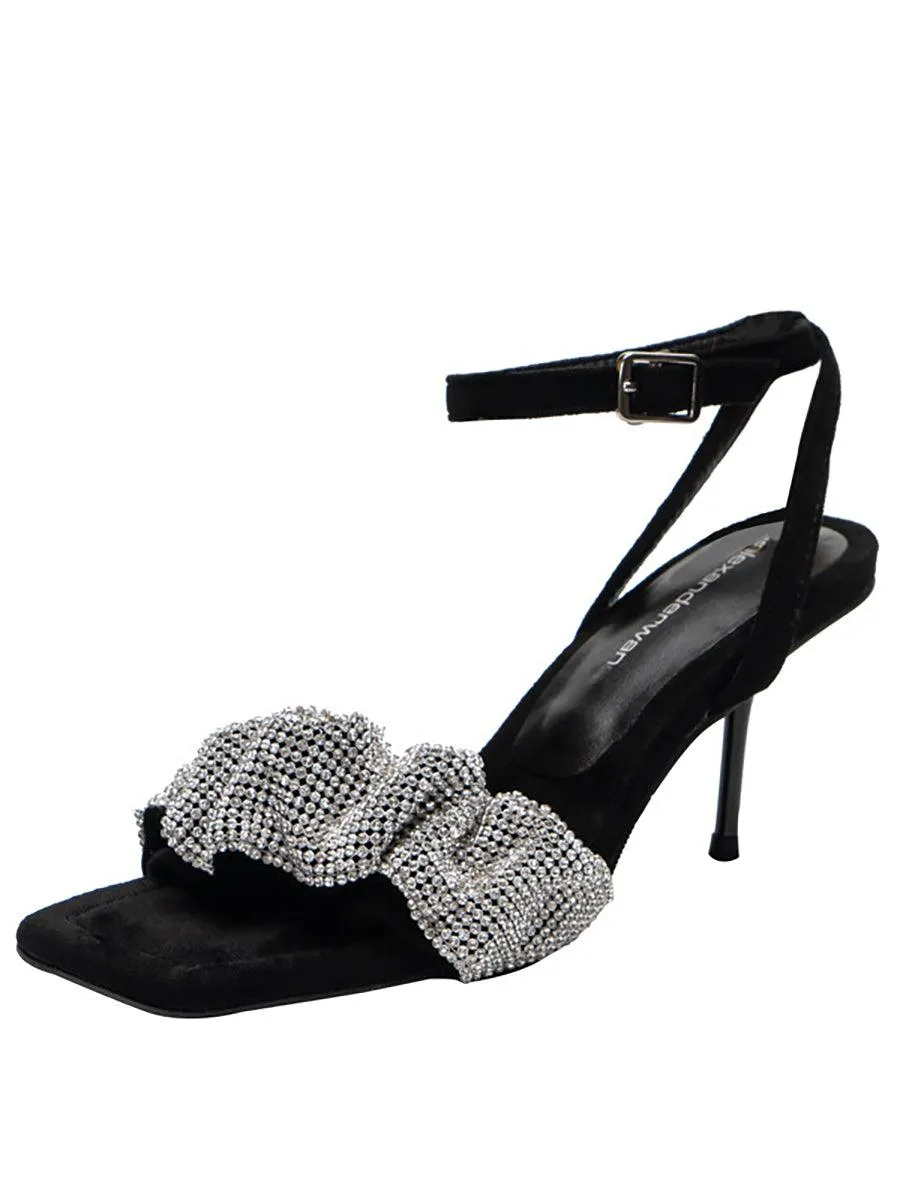 Retro Mid-Heel Square Toe Rhinestone High Heels MHE1084
