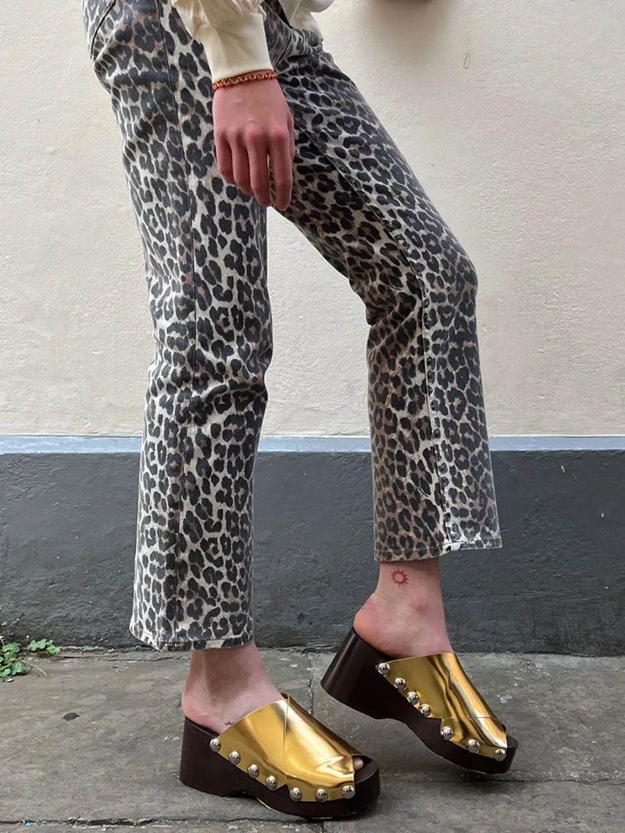 Retro Peep Toe Wood Sandal