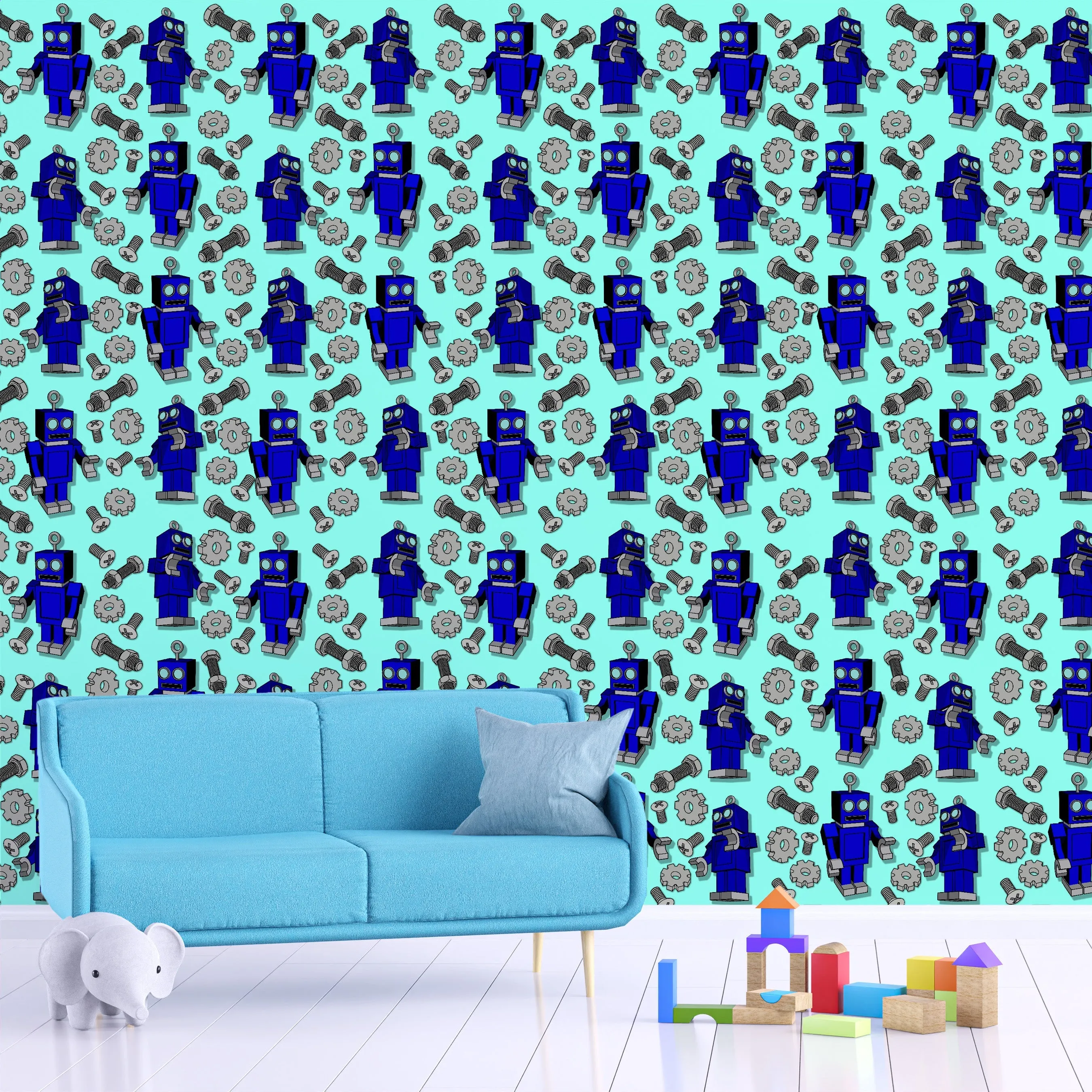 Retro Robots Acrylic Wall Panels Home Decor Wall Panels 2440mmm x 1220mm
