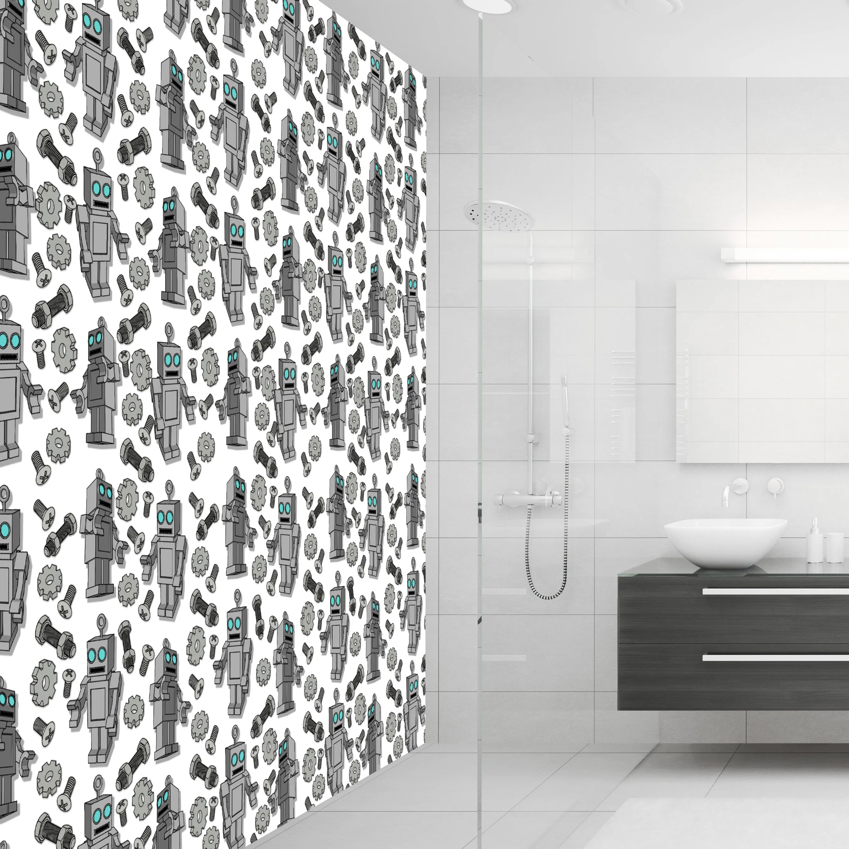 Retro Robots Acrylic Wall Panels Home Decor Wall Panels 2440mmm x 1220mm