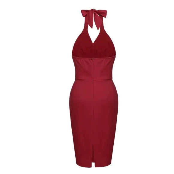 ❤️❤️RETRO STAGE RED 1960S SOLID HALTER BODYCON DRESS new with tag❤️❤️