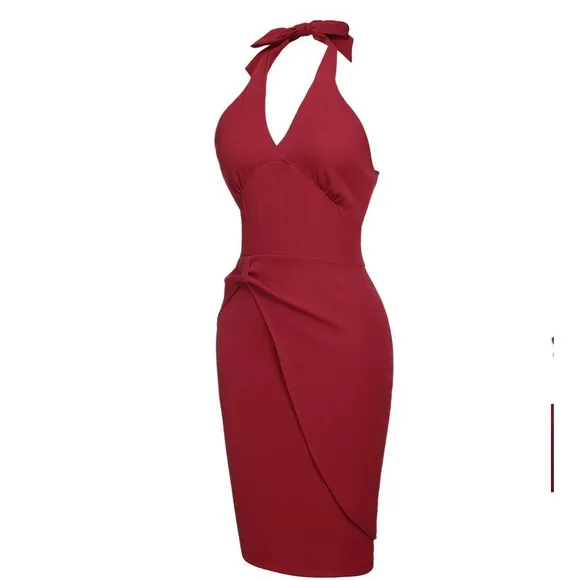❤️❤️RETRO STAGE RED 1960S SOLID HALTER BODYCON DRESS new with tag❤️❤️