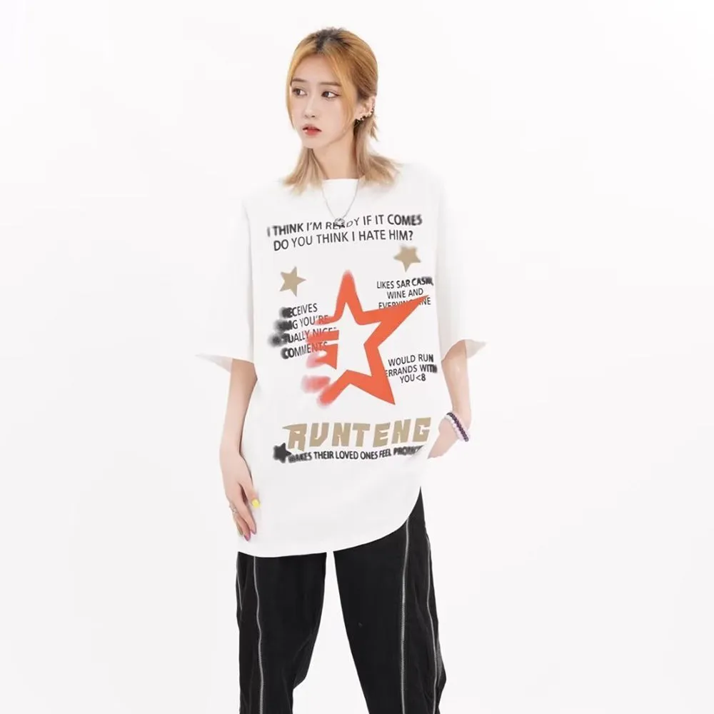 Retro Star Letter Print T-Shirt