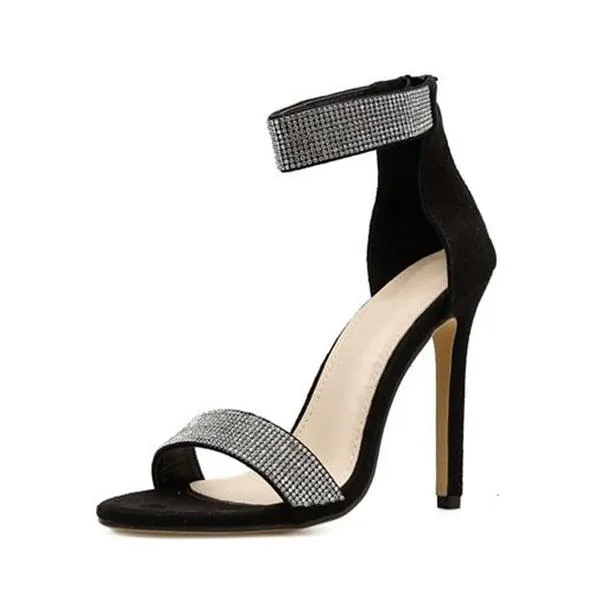 Rome Style Heeled Sandals Glitter Crystal Open Toe Zipper Shoes