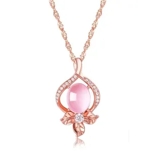 Rose Quartz & Cubic Zirconia Flower Pendant Necklace