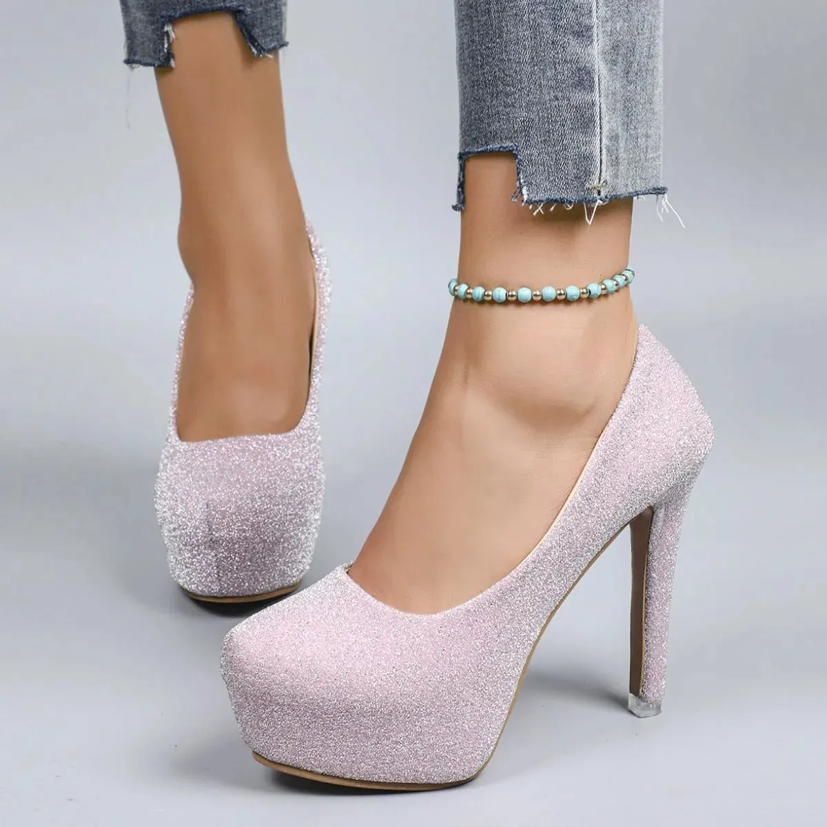 Round Toe Stiletto Pumps