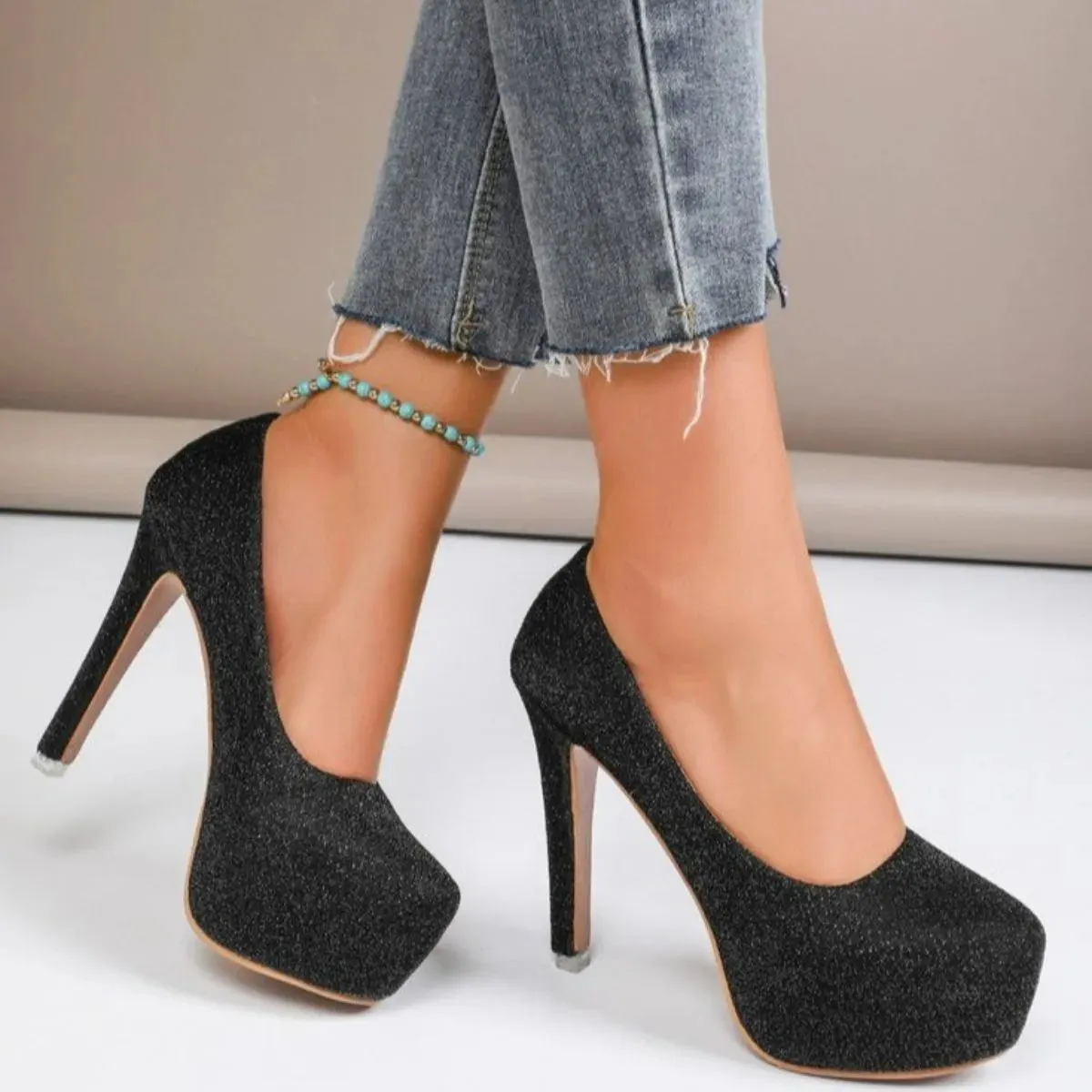 Round Toe Stiletto Pumps