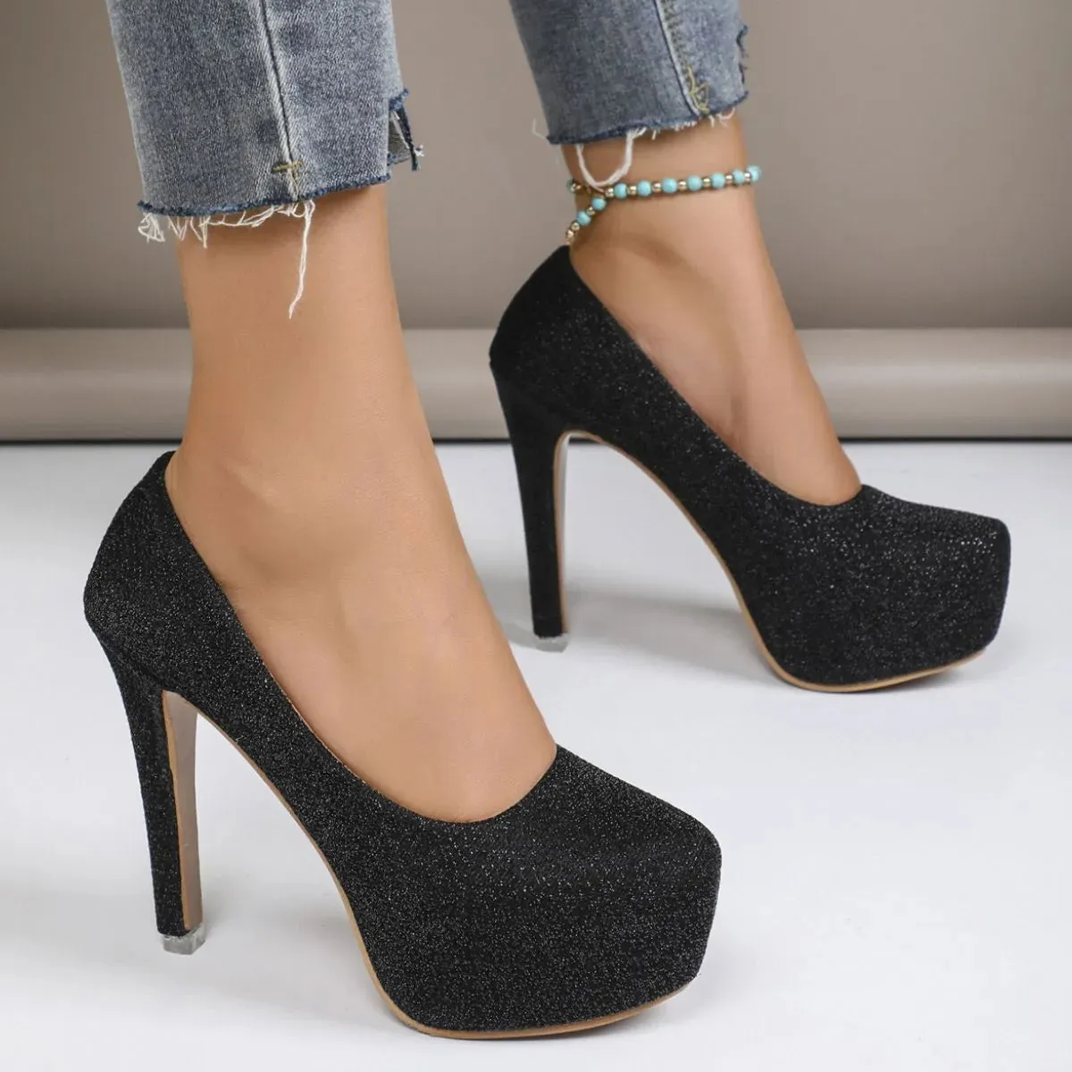 Round Toe Stiletto Pumps