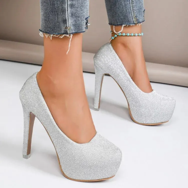 Round Toe Stiletto Pumps