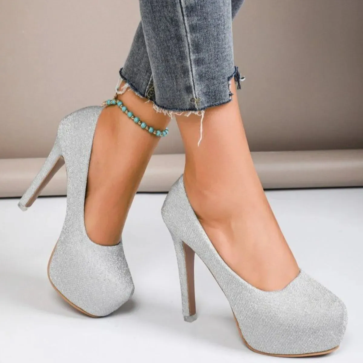 Round Toe Stiletto Pumps