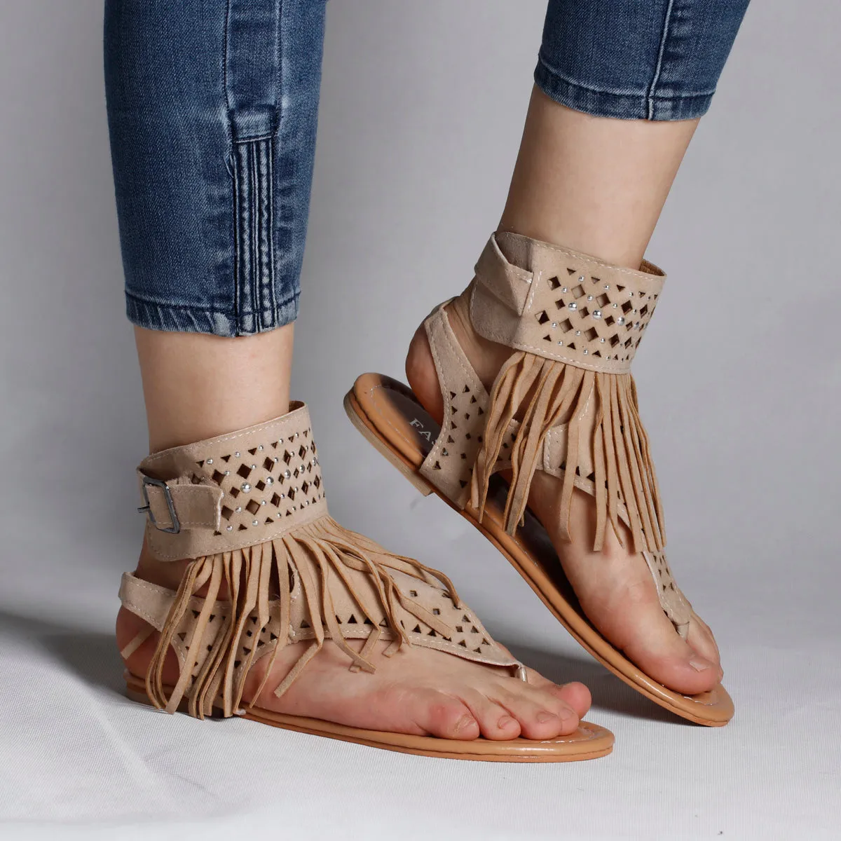 RXFSP Tassel Open Toe Flat Sandals