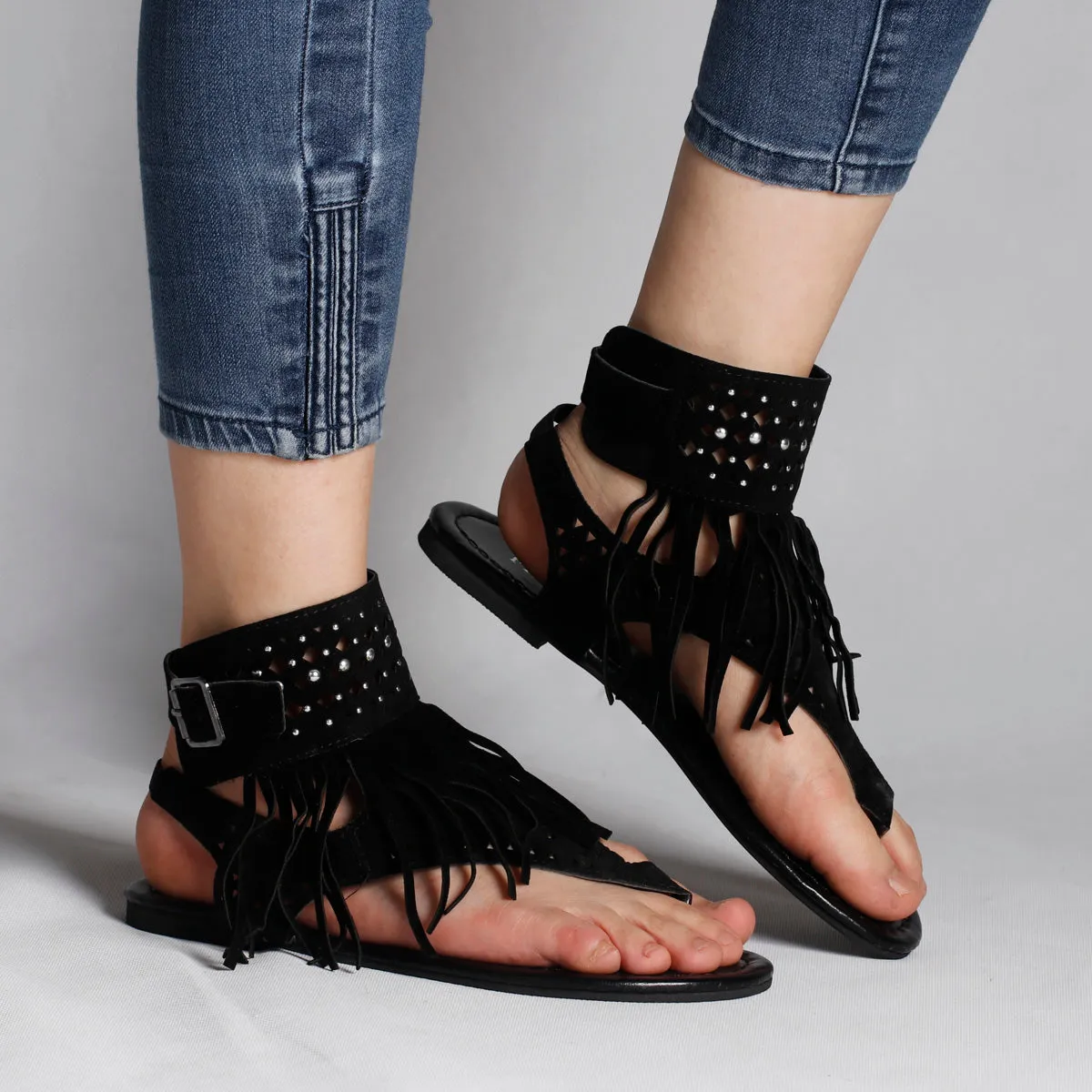 RXFSP Tassel Open Toe Flat Sandals