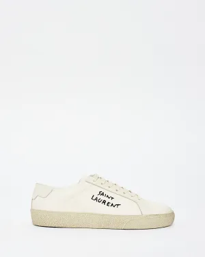 Saint Laurent Ivory Distressed Canvas Logo Sneaker - 35